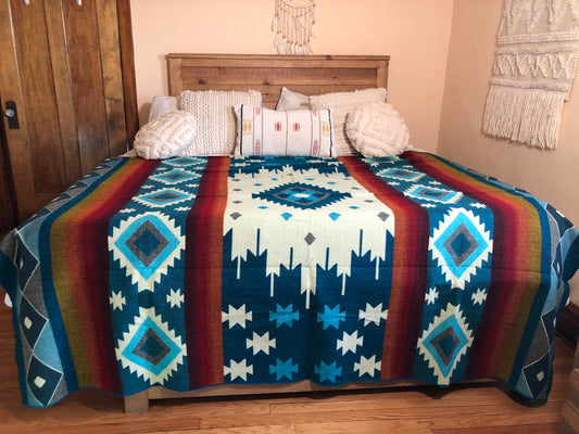 Alpaca Wool Blanket Turquoise & Rainbows