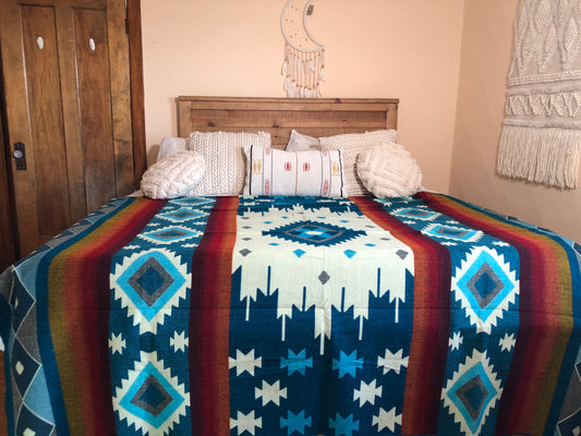 Alpaca Wool Blanket Turquoise & Rainbows